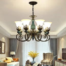 Axyaa Classic Ceramic Chandelier with Metal Iron Arm and Glass Lampshade