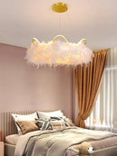 Axyaa Feather Lamp Cream Crown Style Girls' Room & Cloakroom Chandelier Master Bedroom