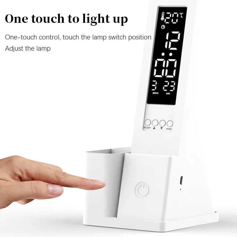 Axya USB Touch Desk Lamp with Calendar, Temperature Clock, Night Light