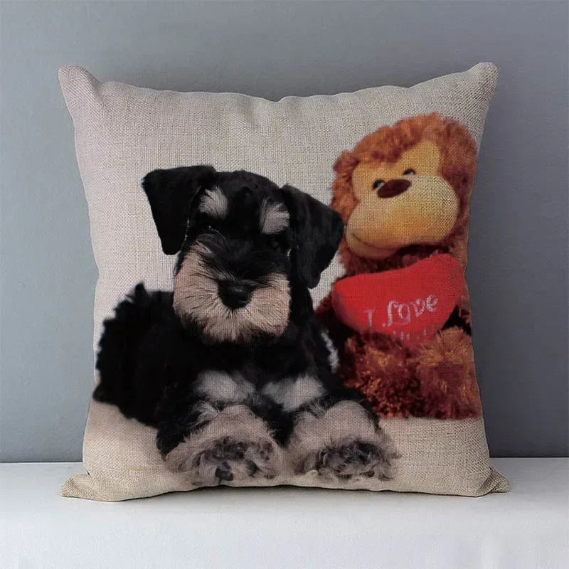 Axyaa Schnauzer Decorative Cushion Cover 45x45cm Cozy Couch Pillow Square Bed Linen Fabric