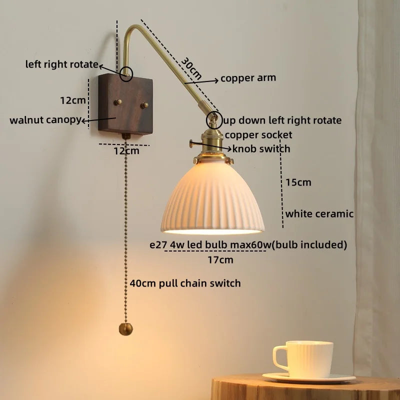Axyaa LED Wall Lamps: Modern Style for Bedroom, Bathroom, Living Room, Walnut Copper Fixtures