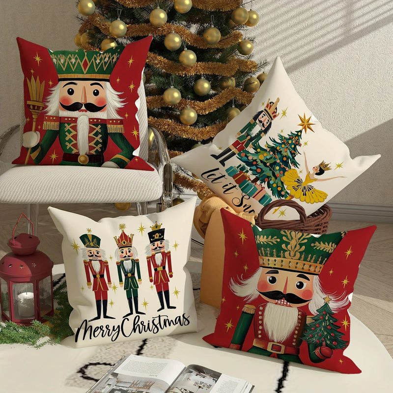 Nutcracker Pillowcase by Axyaa: Festive Christmas Room Decor & Sofa Cushion Cover