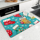 Christmas Gloves Snowflake Drying Mat by Axyaa: Non-Slip Absorbent Table Mat