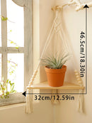 Axyaa Macrame Hanging Shelf | Boho Wood Floating Corner Wall Shelf