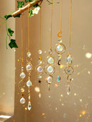 Axyaa Boho Crystal Sun Catcher Hanging Ornaments with Gold Chain - Window Wall Garden Decor