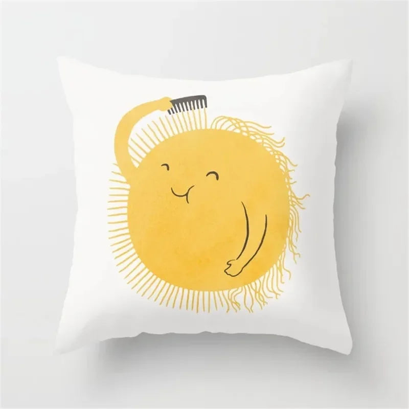 Yellow Geometric Polyester Cushion Cover by Axyaa - Modern Black Letter Pillow Cover