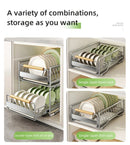 Axyaa Sliding Kitchen Dishes Organizer Rack: Countertop Storage Shelf for Tableware & Cookware