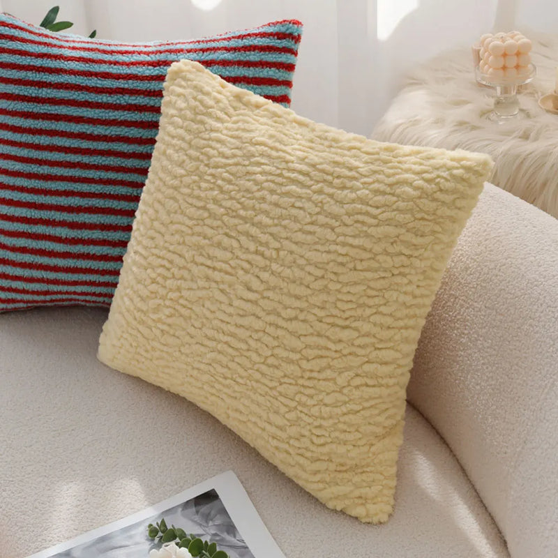 Luxurious Yellow Plush Pillow Cover for Stylish Living Room Decor by Axyaa