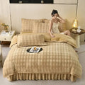Axyaa Carved Milk Fleece 4-Piece Bed Skirt Set, Winter Warm & Cozy