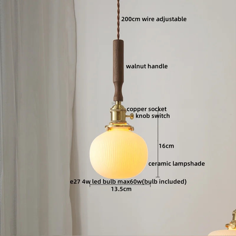 Axyaa Copper Ceramic LED Pendant Light with Knob Switch Fixtures