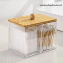 Axyaa Acrylic Qtip & Swab Holder with Bamboo Lids - Clear Apothecary Canister Jar