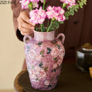 Axyaa Hand Drawn Rose Ceramic Vase Double Ear Hydroponic Flower Arrangement Vessel