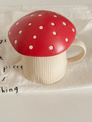 Axyaa Red Mushroom Ceramic Coffee Cup with Lid - 350ml