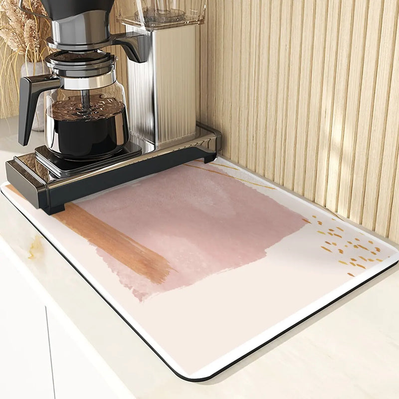 Axyaa Diatomite Kitchen Mat: Flowers Pattern Table Decor & Cup Holder