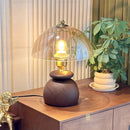 Axyaa Wooden LED Table Lamp with Glass Lampshade for Bedroom and Restaurant