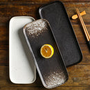 Axyaa 12" Ceramic Sushi BBQ Plate - Rectangular Tray for Desserts, Noodles.