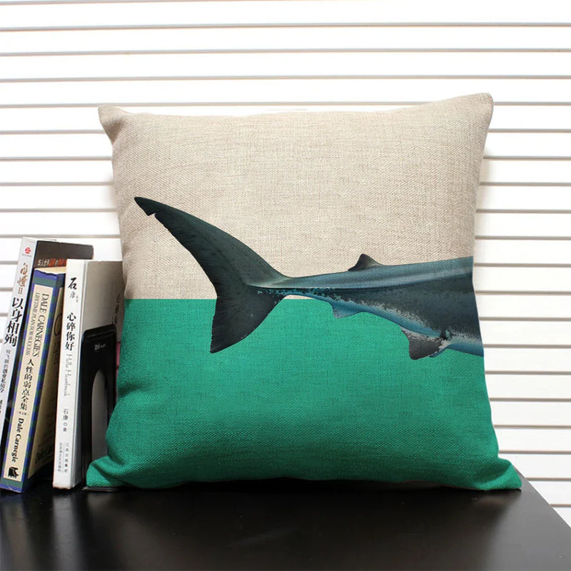Axyaa Shark Dinosaur Linen Cushion Cover Throw Pillow Case 45x45cm