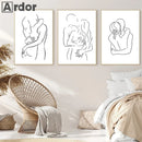Axyaa Couple Love Kiss Line Drawing Canvas Painting Nordic Living Room Decor
