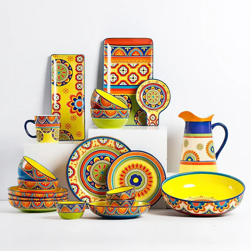 Axya Ceramic Bohemian Dinner Plate Set for Western Cuisine