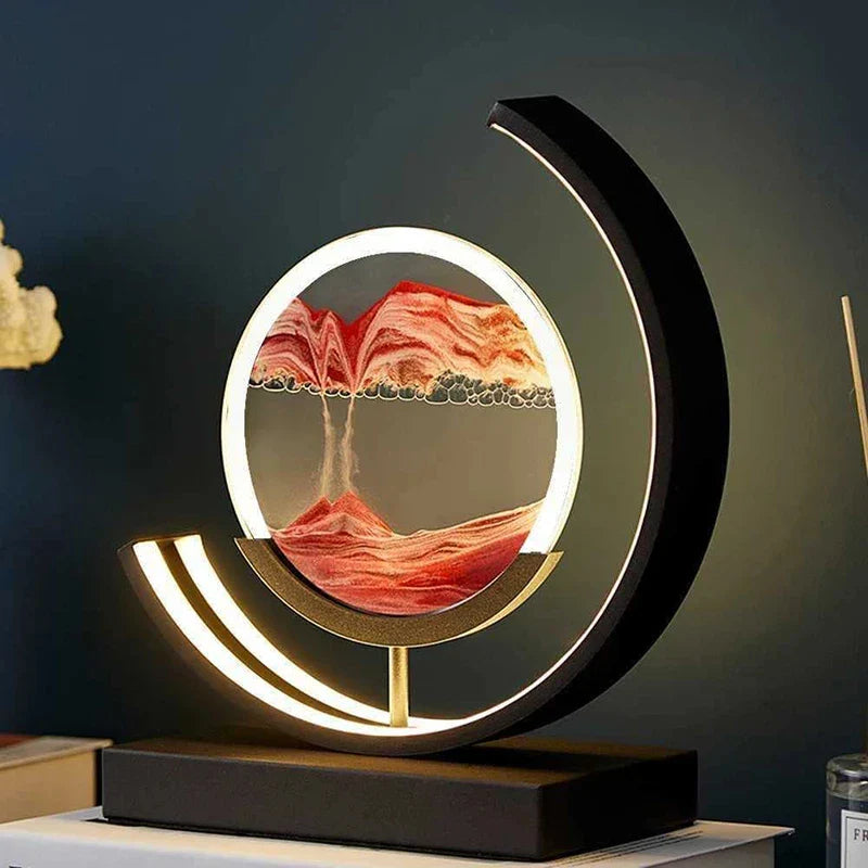 Axyaa Sand Art Table Lamp: Natural Landscape Sand Painting LED Light Rotation Home Decor