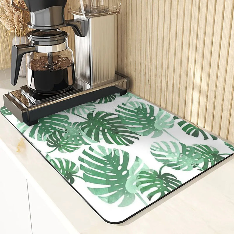 Axyaa Leaves Print Silicone Placemats - Absorbent Kitchen Dish Mat