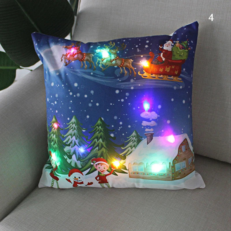 Axyaa LED Santa Claus Cushion Cover: Festive Light-Up Pillowcase for Home Decor