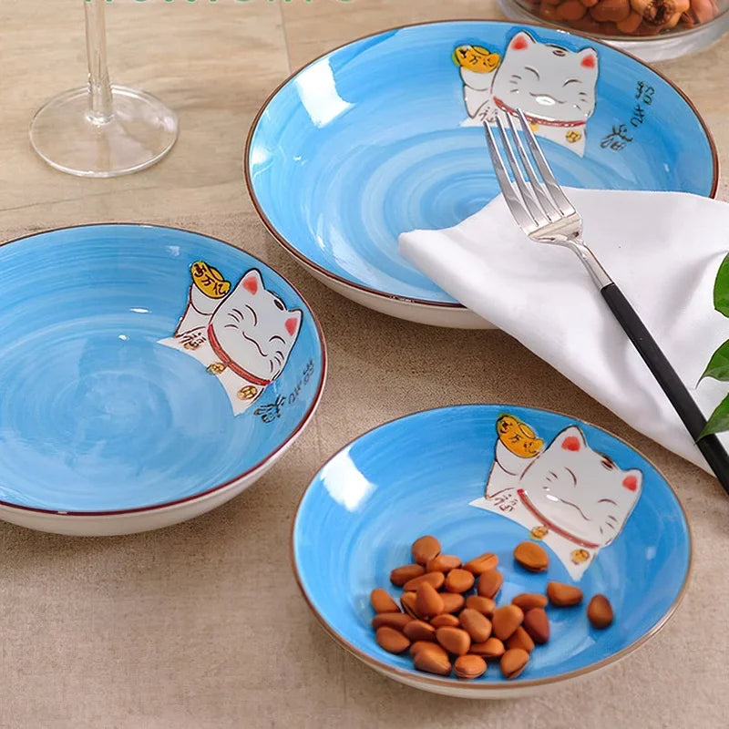 Axya Cute Cartoon Lucky Cat Ceramic Dining Plate