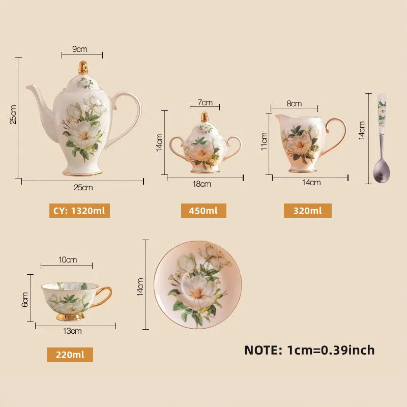 Axya Deluxe Bone Coffee Set: Pot, Teapot, Cup, Saucer, Milk Pot, Sugar Bowl