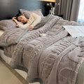 Axyaa Cozy Coral Fleece Velvet Blanket Set with Letter Jacquard - Plush Throw & Pillow Cover