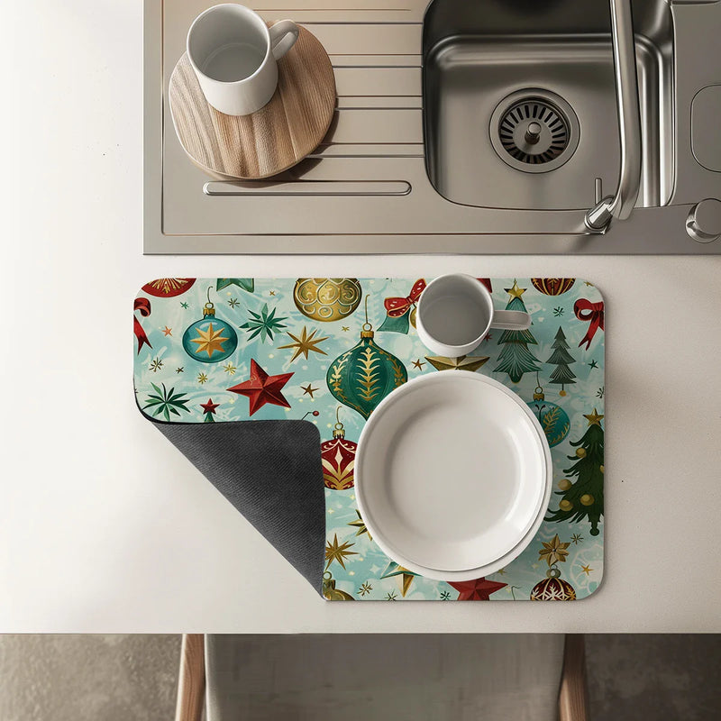 Axyaa Christmas Stars Drying Mat - Non-Slip Absorbent Tableware Placemat