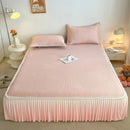 Axyaa Ice Silk Bedspread Set: Summer Bed Skirt with Lace Details