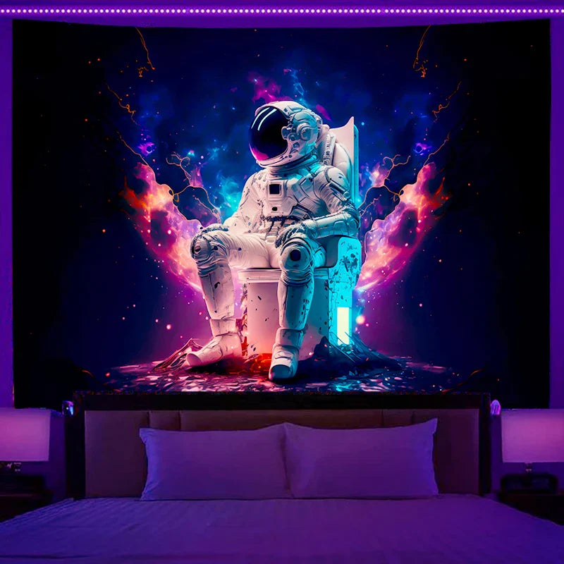Axyaa Astronaut Tapestry Wall Hanging Fantasy Art Glow Under UV