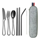Axyaa Stainless Steel Portable Travel Dinnerware Set with Straw Pouch and Cutlery