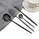 Axyaa 16-Piece Stainless Steel Black Gold Cutlery Set Silverware Dinnerware Flatware