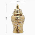 Axyaa Gold Ceramic Lattice Temple Jar with Lid - Home Decor Vase