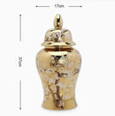 Axyaa Gold Ceramic Lattice Temple Jar with Lid - Home Decor Vase