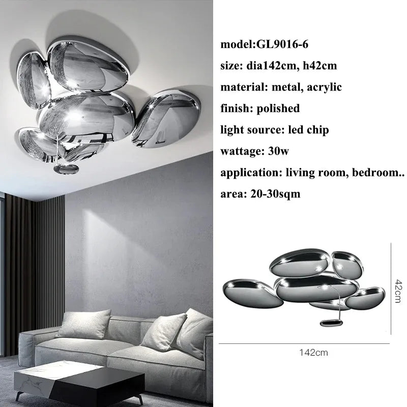 Axyaa Water Droplet LED Ceiling Lamp: Elegant Pebble Shaped Light for Living Room
