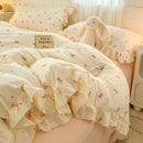 Axyaa Princess Style Ruffle Lace Bow Bedding Set - 4pcs