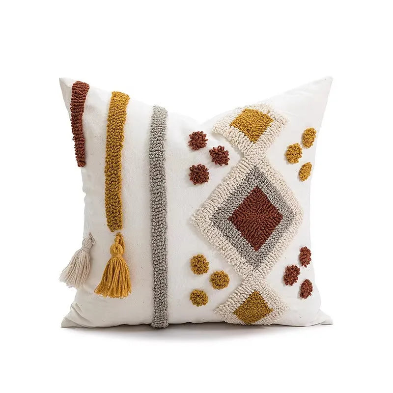 Boho Loop Tufted Tassel Pillow Cover for Home Decor by Axyaa