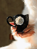 Axya White Rose Ceramic Coffee Mugs, Set of 2