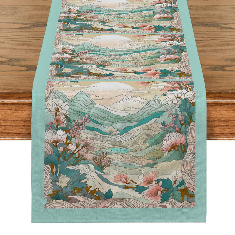 Axyaa Floral Table Runner for Kitchen Dining Room Holiday Party Decoration