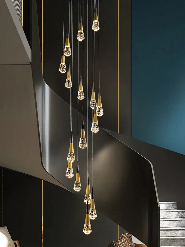 Axyaa Crystal Chandelier LED Staircase Lamp for Living Room & Kitchen