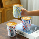 Axyaa Ceramic Pen and Ink Pattern Latte Coffee Cup - 300ml Retro Coarse Pottery Mug