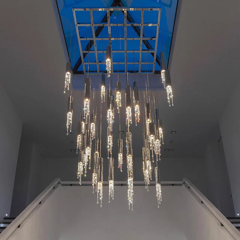 Axyaa Crystal Large Staircase Chandelier - Modern LED Living Room Lighting