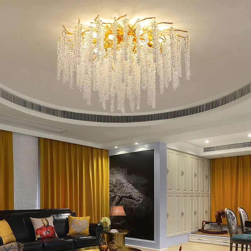 Axyaa Silver Crystal Ceiling Chandelier Light - Bedroom Living Room Kitchen Dining Chrome
