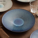 Axyaa Striped Ceramic Plate Set: Creative Tableware for Salad, Desserts, Noodles, and Sashimi.