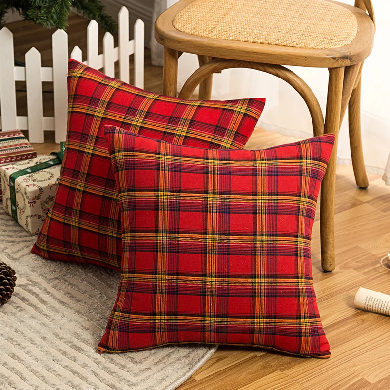 Axyaa Christmas Plaid Cushion Cover for Cheerful Home Decor