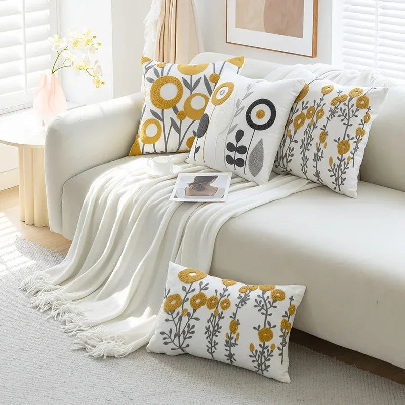 Axyaa Small Fresh Embroidered Pillow Cover for Home Sofa, Four Seasons Universal