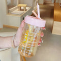 Axyaa Glass Water Bottle with Tea Infuser Filter Straw, Kawaii Design, 750ml