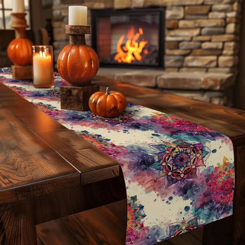 Axyaa Watercolor Mandala Flower Lines Table Runner